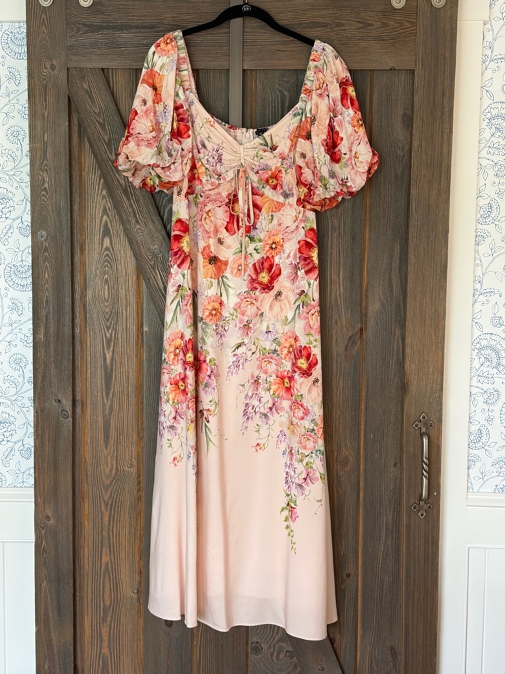 Alex Marie Pink Floral Puff-Sleeve Midi Dress